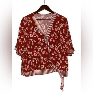 Cato Floral Stripes‎ Cropped Blouse Boho Women 18/20 Cottagecore Prairie